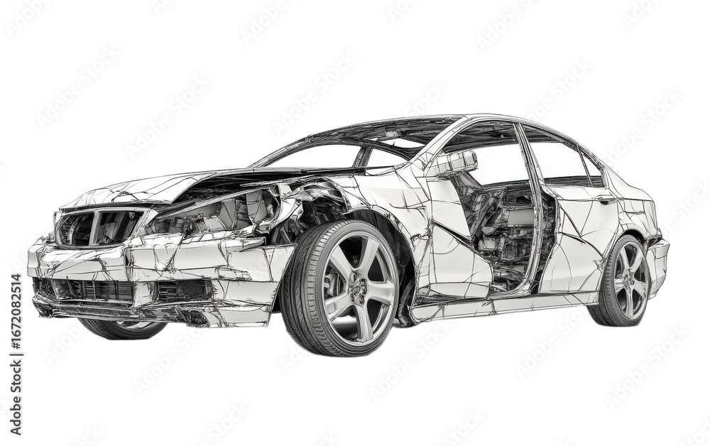 Fototapeta premium Broken modern car on white background,png