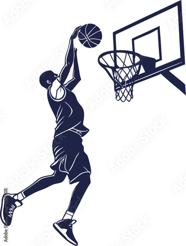 Dynamic basketball player dunking silhouette flat vector design