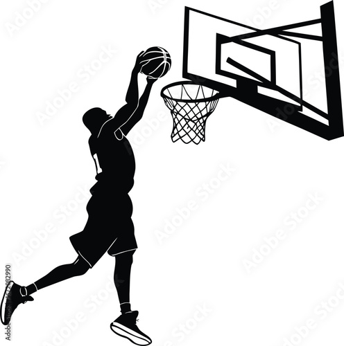 Dynamic basketball player dunking silhouette flat vector design