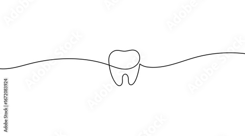 Tooth icon in continuous one line drawing style. Minimal dental line art vector illustration. Simple linear tooth symbol with abstract background for health and care design.