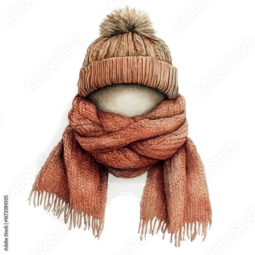 Mittens And Wool Hat, watercolor illustration vector, isolated on a white background.