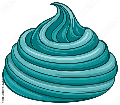 Cartoon illustration of piped teal frosting a decorative pastry topping for sweet desserts