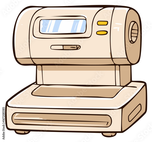 Stylized Illustration of a Beige Retro Sewing Machine with Display