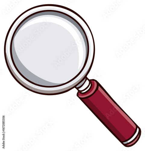 Magnifying glass with red handle, a tool for examination and discovery