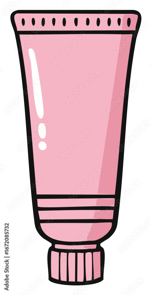 Cartoon Pink Tube Container with Black Outline for Cosmetics Skincare or Healthcare Products Cartoon Pink Tube Container with Black Outline for Cosmetics Skincare or Healthcare Products