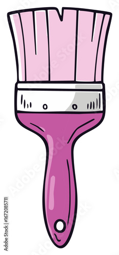 Illustration of a pink paintbrush with bristles and a hole in the handle for hanging