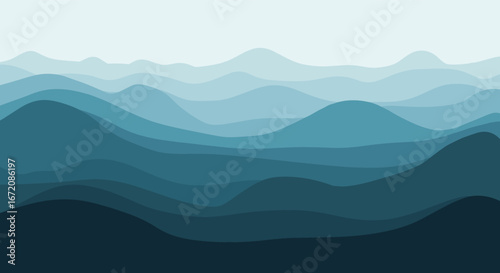 Serene blue mountain landscape design evoking peace, tranquility, and natural beauty for any project