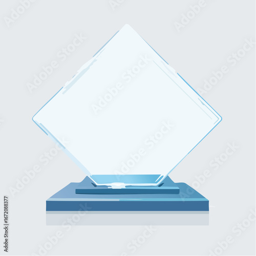 Transparent diamond-shaped award trophy on a dark blue base.