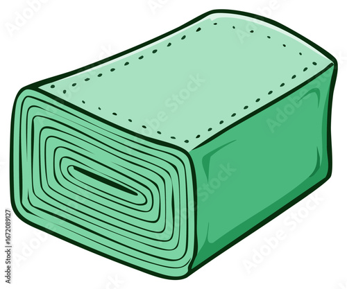 Simple hand drawn illustration of a green fabric roll for sewing tailoring and crafts