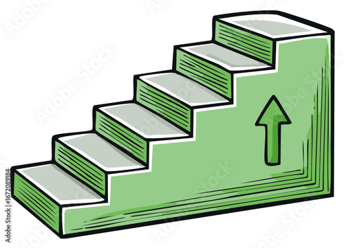 Upward Climb: Stairs with Arrow Symbolize Progress, Success, and Career Growth, Green Tones