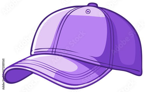 Stylized purple baseball cap illustration. Sports team uniform or summer fashion accessory. Cartoon style hat