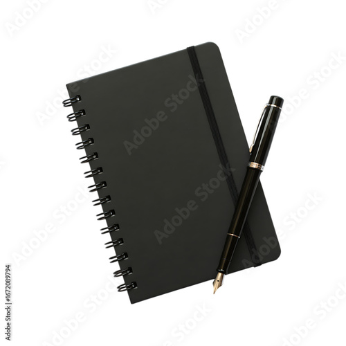 Elegant black notebook and pen, perfect for business or personal use.  Simple, sophisticated design.