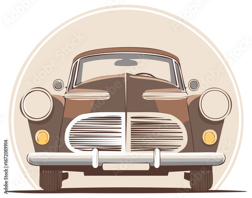 Vintage Car Illustration Front View Classic Automobile Design Old Vehicle Graphic Antique Transport Drawing