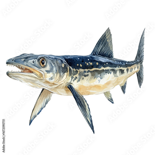 Ichthyosaurus, watercolor illustration vector, isolated on a white background.