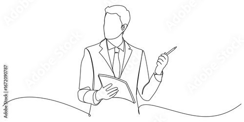 businessman with laptop one line vector illustration