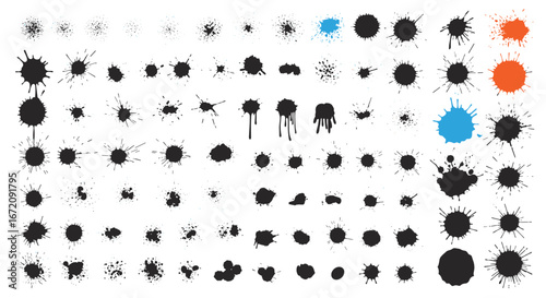 Dynamic ink splatter collection perfect for modern design projects and creative backgrounds instantly available