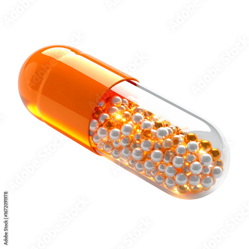 Medicine Capsule Filled with Shiny Balls Healthcare Pharmaceutical