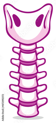 Stylized human spine illustration with vertebrae and intervertebral discs in purple outline and light pink fill.