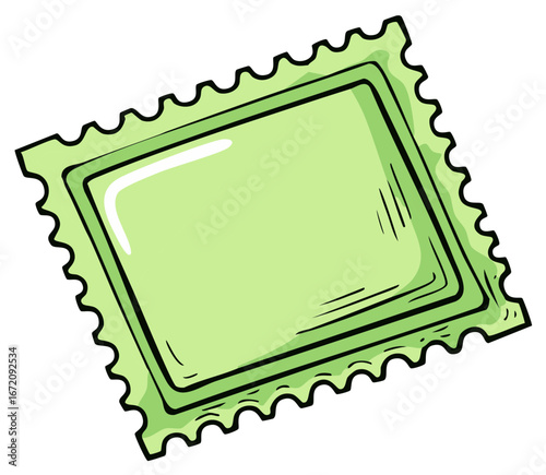 Single green postage stamp with serrated edges and a blank center for design