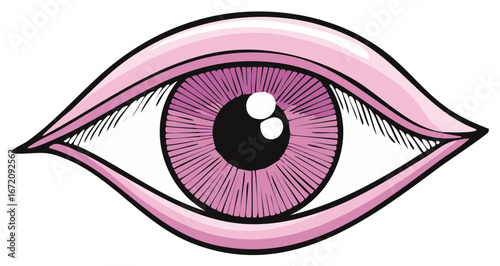 Illustration of a Pink Stylized Eye with Radial Purple Iris