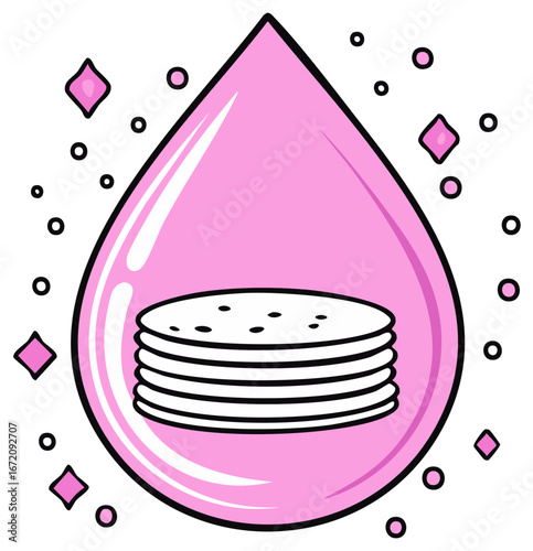 Delicious pancakes in a shimmering pink droplet with playful sparkles illustration