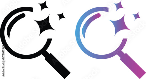 AI search icon, artificial intelligence with magnifying glass icon. Artificial intelligence sign, magnifying glass loupe sign. Vector ai generated icon
