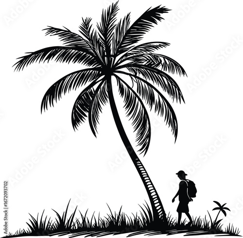 Single flat tropical palm tree silhouette design
