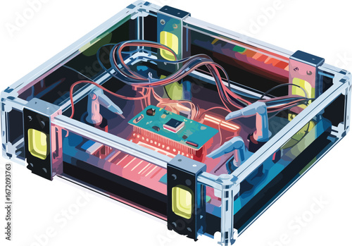 Digital Foundry Schematic: A detailed illustration showcasing the intricate components of a futuristic digital foundry, with a focus on precision and cutting-edge technology. 