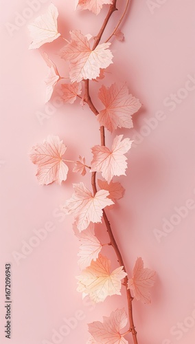 Pastel grapevine leaves curling softly glowing faintly as they overlap in gentle minimalist composition