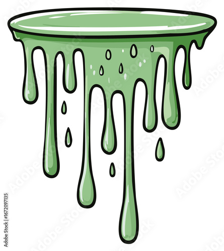 Cartoon illustration of green slime dripping. Liquid flowing with a cute illustration style.