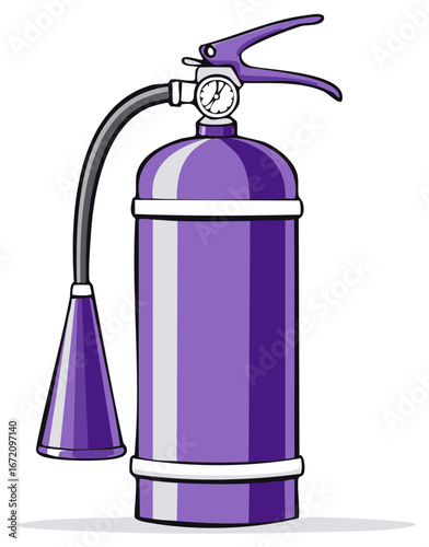 Purple Fire Extinguisher Cartoon Style Illustration, Safety Equipment Isolated on White, Emergency Device, Safety and Prevention