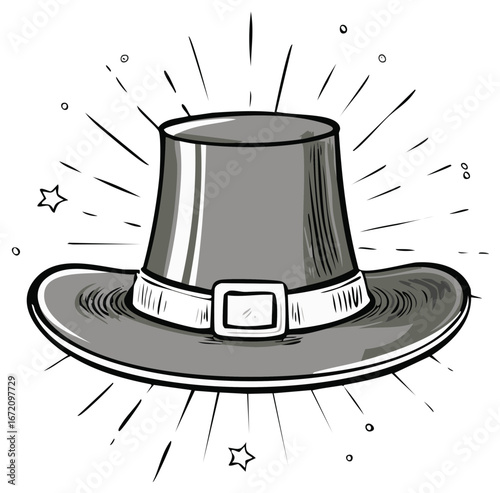 gray pilgrim hat with buckle and starburst clip art preview