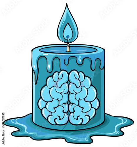 Burning Brain Candle Cartoon Art Light Bulb Moment Idea Inspiration Insight