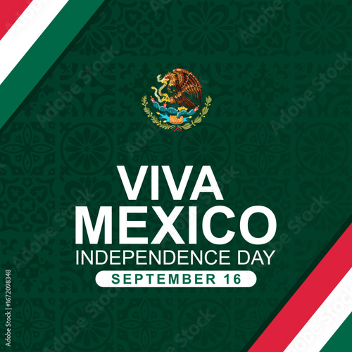 16 De Septiembre Independencia De México, means Mexico Independence Day 16th September. Banner with landmarks silhouettes and ornament patterns illustration. Great for cards, posters, banners