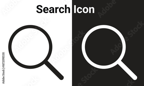 Search magnifying glass flat icon for apps and websites  on black and white background. Glass vector icon. search magnifying glass icon. Find