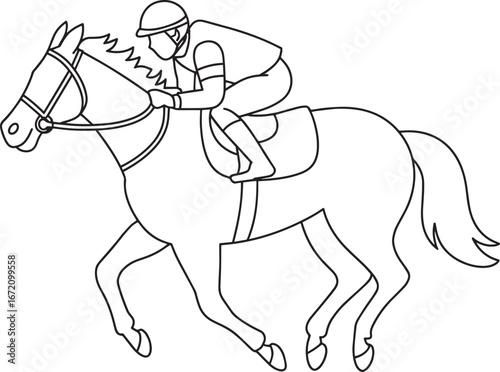 Jockey Riding Horse in Race Line Art Illustration Design for Sports and Equestrian Themes