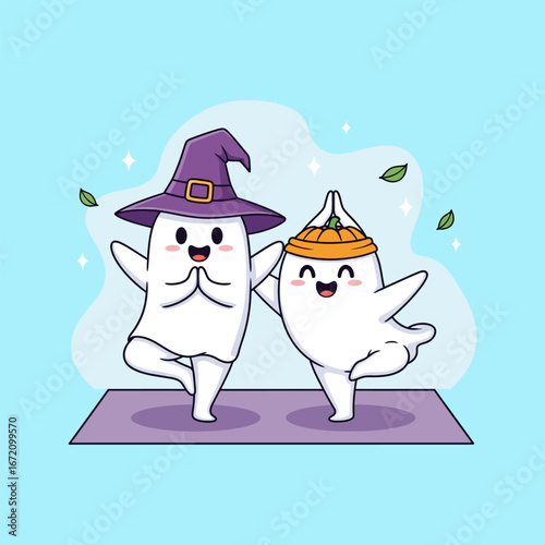 Spooky Yoga Time Cute Ghosts in Halloween Costumes