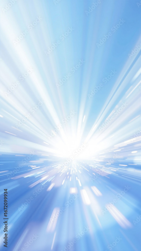Obraz premium The background is a dark blue with a gradual effect, creating a sense of depth and movement. At the center of the image, there is a bright white light that radiates from the center and produces light 