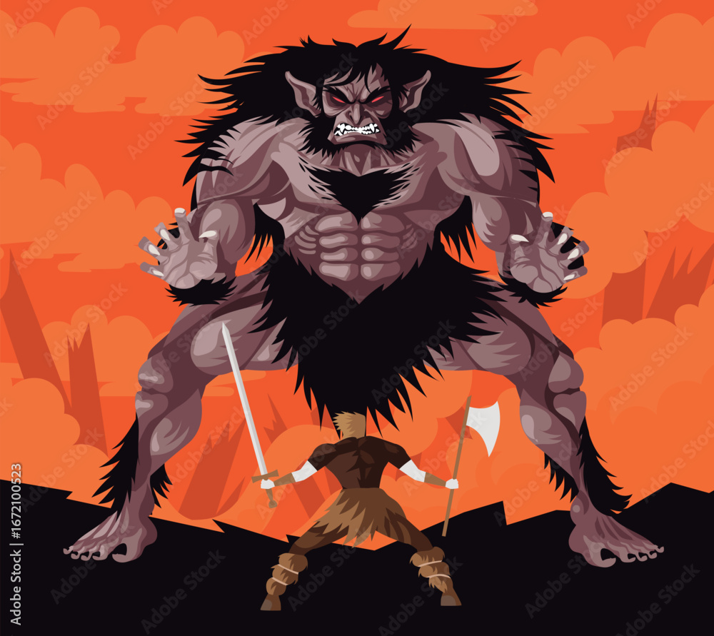 Fototapeta premium norse mythology grendel beast fighting beowulf