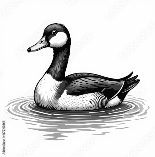 Elegant Duck on Water: A serene sketch captures the beauty of a duck gracefully gliding on tranquil water, showcasing the beauty of nature.