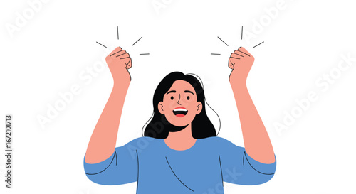 Excited person celebrating success with raised fists and sparkles emanating joyful triumph and positive vibes