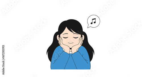Girl enjoying music while daydreaming with closed eyes and peaceful expression