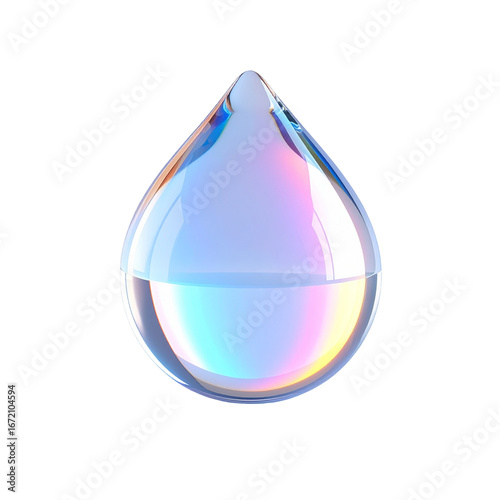 Translucent Iridescent Liquid Drop Refracts Rainbow Light Macro