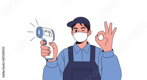 Checking body temperature with an infrared thermometer for health safety and well-being