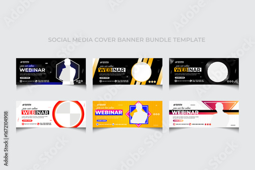 Multipurpose company live webinar facebook social media cover template and web banner design with bundle set. Webinar social media cover or web banner bundle template design layout.