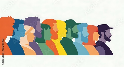 Diverse Group of People Silhouettes in Colorful Illustration on White Background