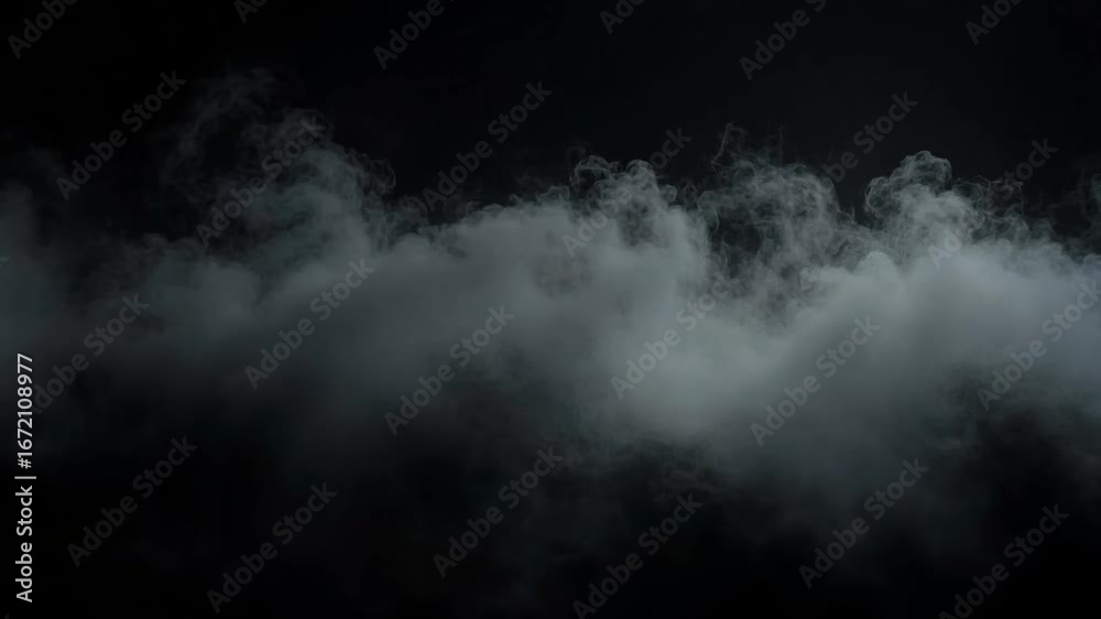Dramatic smoky fog effect slowly rolling across a dark void, creating a mysterious and atmospheric scene for cinematic effects and visual storytelling
