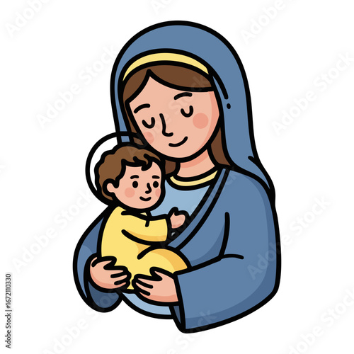 Illustration of Virgin Mary holding baby Jesus
