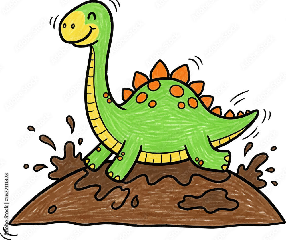 Obraz premium Dinosaur Having Fun Sliding Down a Muddy Hill