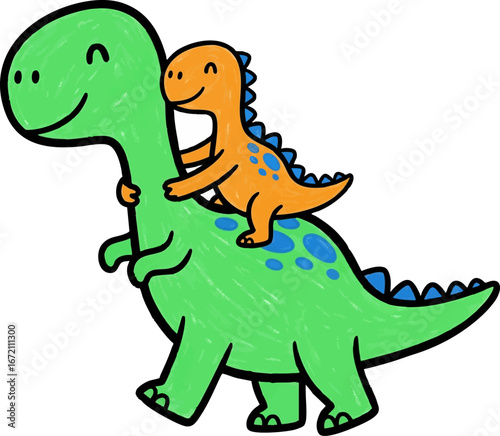 Dinosaur Giving its Friend a Piggyback Ride
